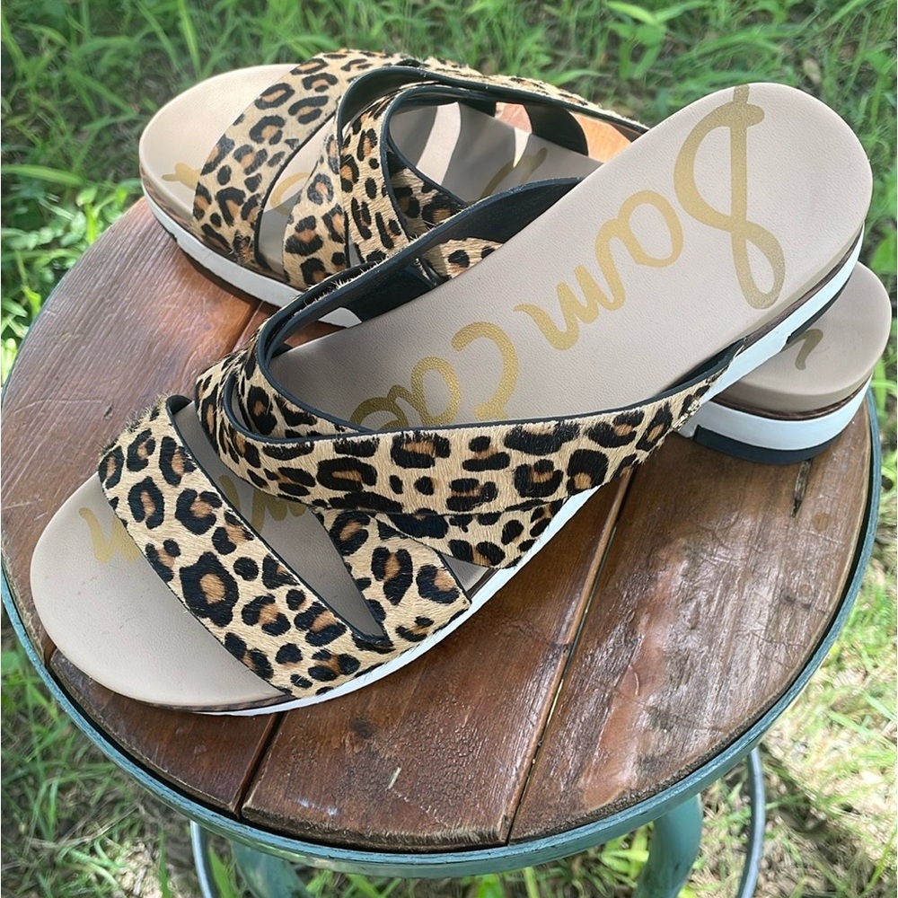 Sam Edelman Ariele Leopard Print Calf Hair Platform Slides